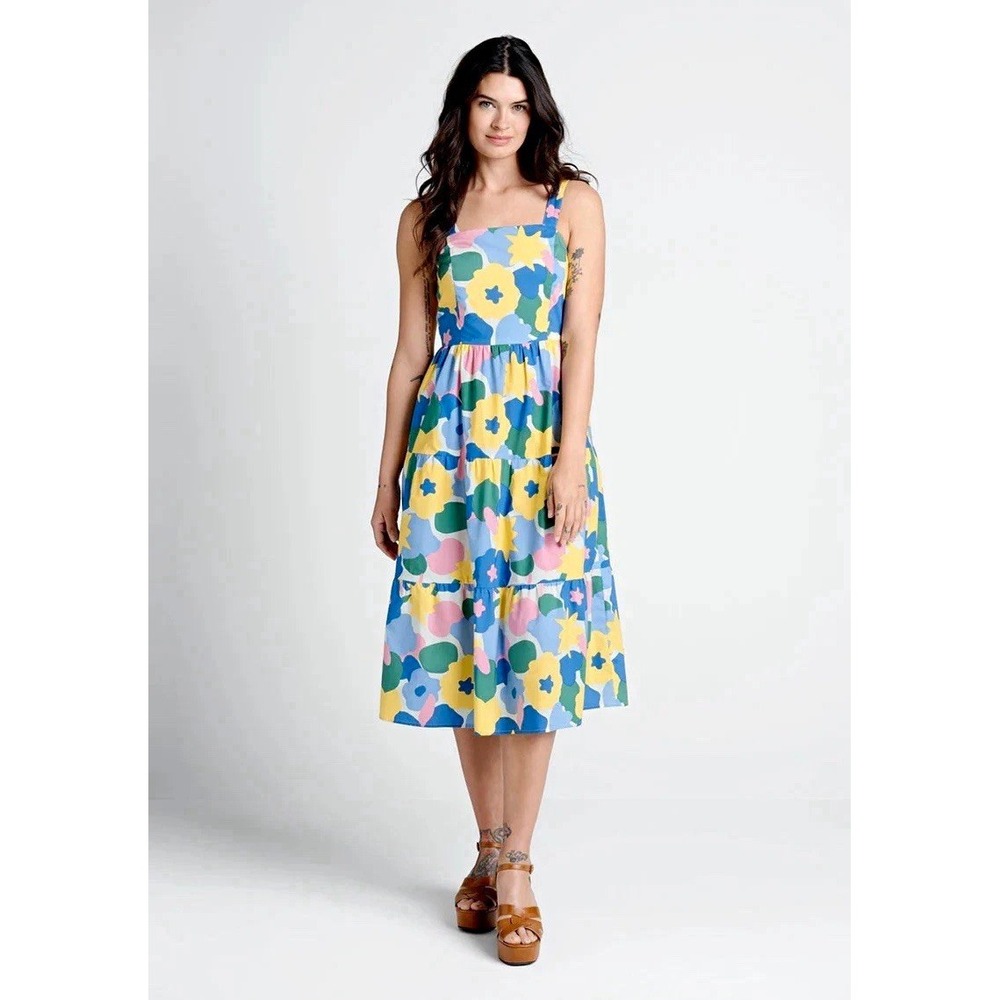 Princess Highway Luna Dress Size 12 Organic Cotton Floral Tiered Midi Retro